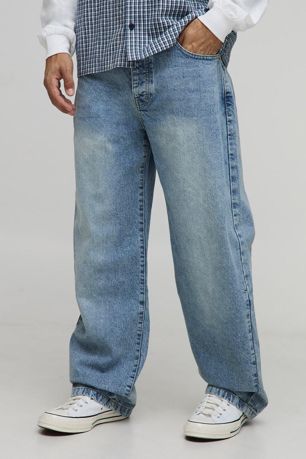 Mens Blue Relaxed Rigid Washed Jeans, Blue